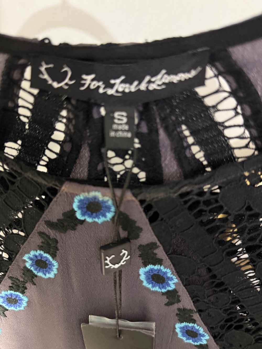NWT For Love& Lemons Cecelia Purple Floral-Detail Long Sleeve Mini Dress small - Picture 7 of 7
